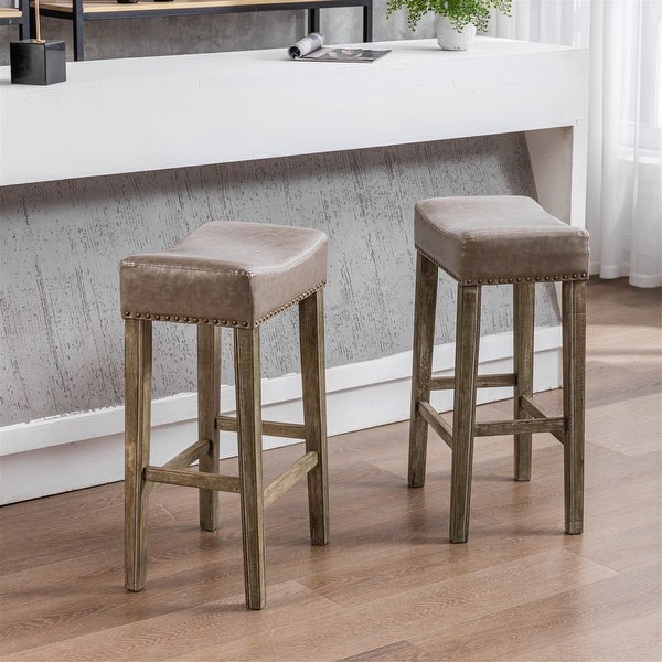 Set of 2 Counter Height Faux Leather Backless Bar Stools