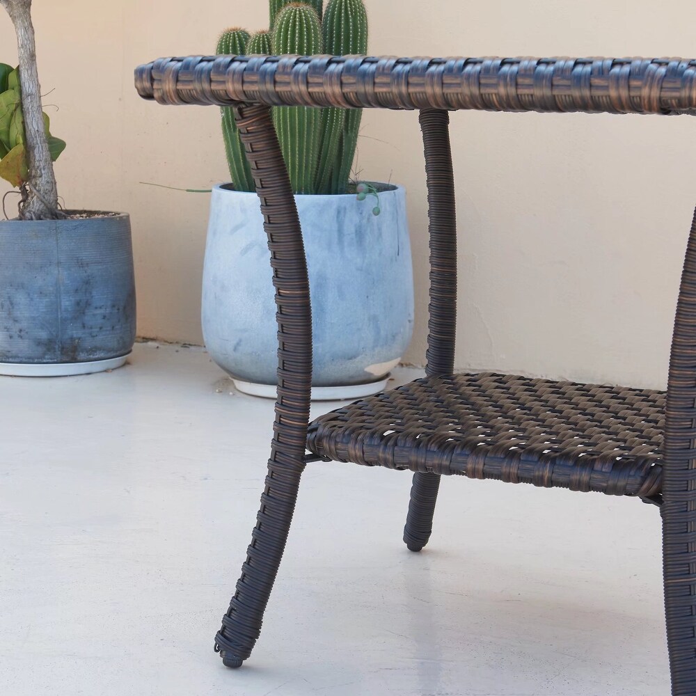 Pocassy Outdoor Wicker Side Table  Patio Rattan End Table Brown