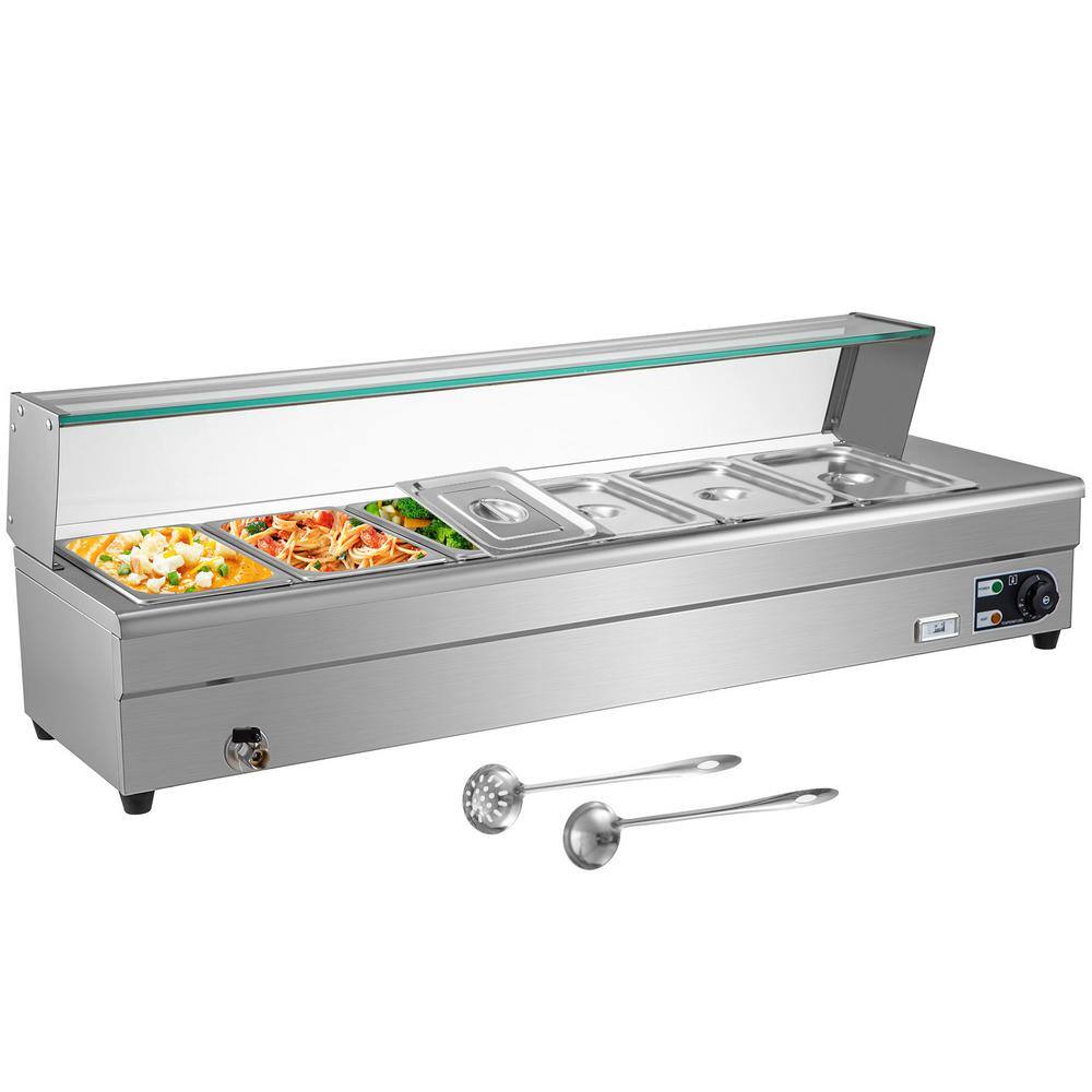 VEVOR 6 Pan x 13 GN Stainless Steel Commercial Food Steam Table 6 in. Deep 1500Watt Electric Countertop Food Warmer 42 Qt. BLZBWTC6PB3600001V1