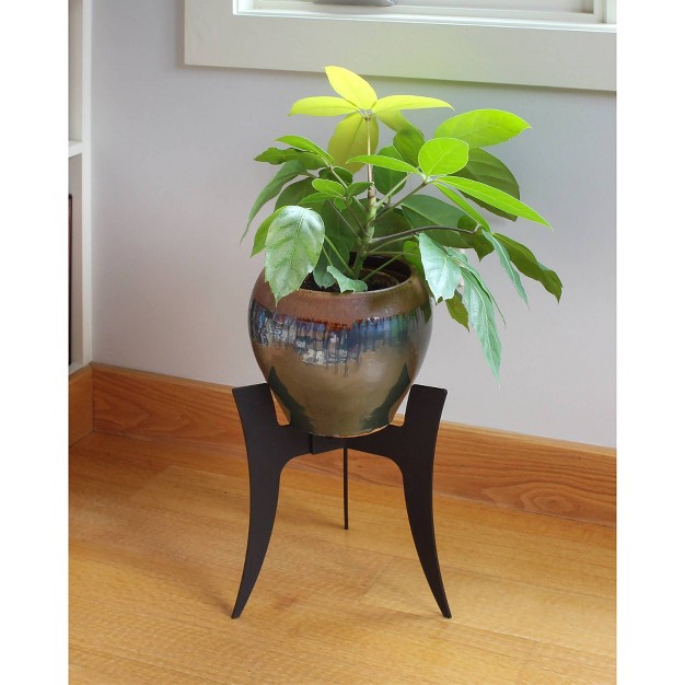 Tall Small Indoor Outdoor Ibex Iron Plant Stand With Curved Legs Black Powder Coat Finish Achla Designs