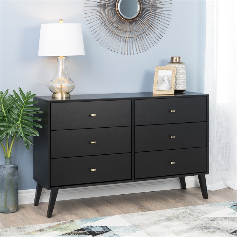 Home Square 2-Piece Set with Modern 2-Drawer Nightstand 6-Drawer Double Dresser