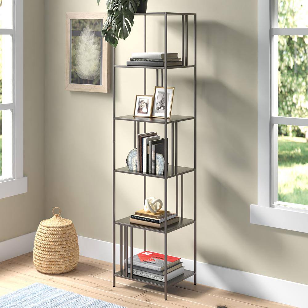 MeyerCross Ernest 76 in. Gunmetal Gray 5-Shelf Standard Bookcase BK0996