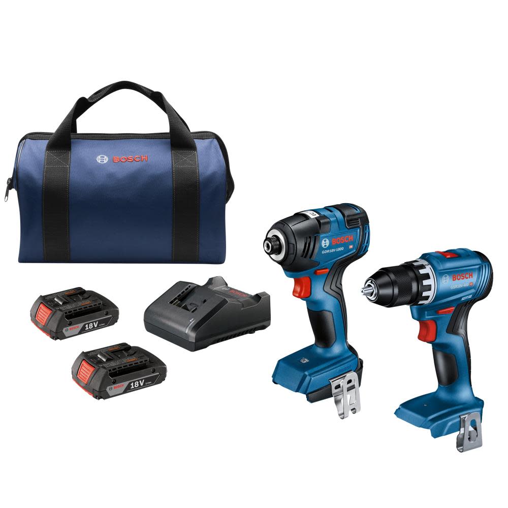 Bosch 18V 2 Tool Combo Kit with Impact Driver GDR18V-1800 Drill/Driver GSR18V-400 with 2 2Ah Batteries GXL18V-27B22 from Bosch