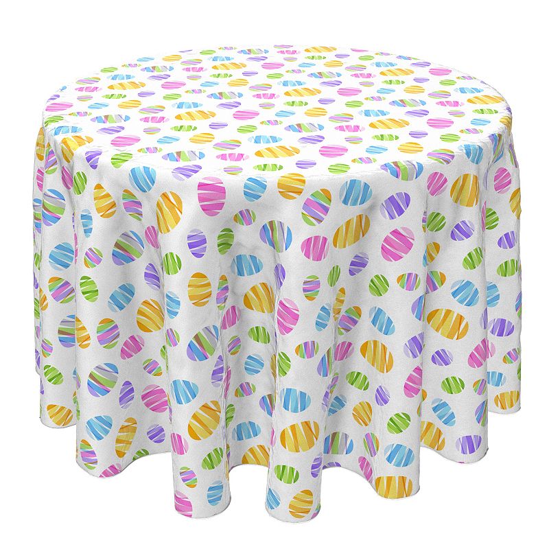 Round Tablecloth， 100% Cotton， 60 Round， Ribbon Easter Eggs