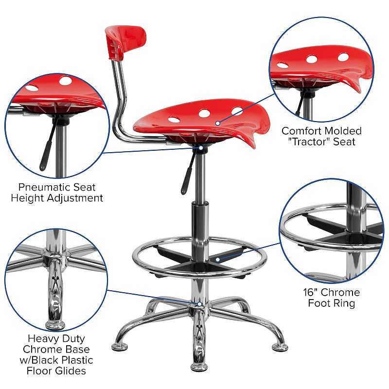 Flash Furniture Bradley Red Tractor Seat Drafting Stool