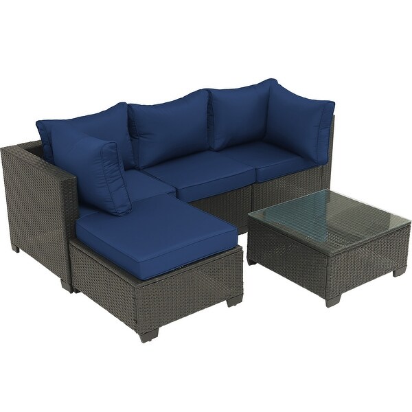 5Piece HandWoven PE Wicker Outdoor Patio Sectional Sofa Set with Cushions and Coffee Table