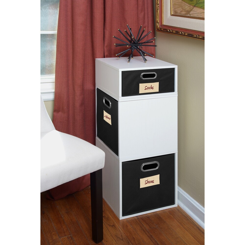 Noble Connect Storage Set  2 Full Cubes/1 Half Cube with Foldable Storage Bins  White Wood Grain/Black