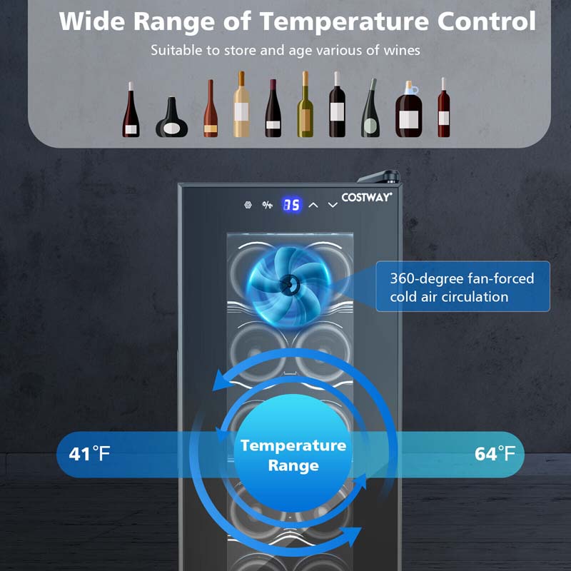 12-Bottle Wine Cooler Refrigerator, 10 Inch Mini Wine Cellar Freestanding or Built-in Wine Fridge