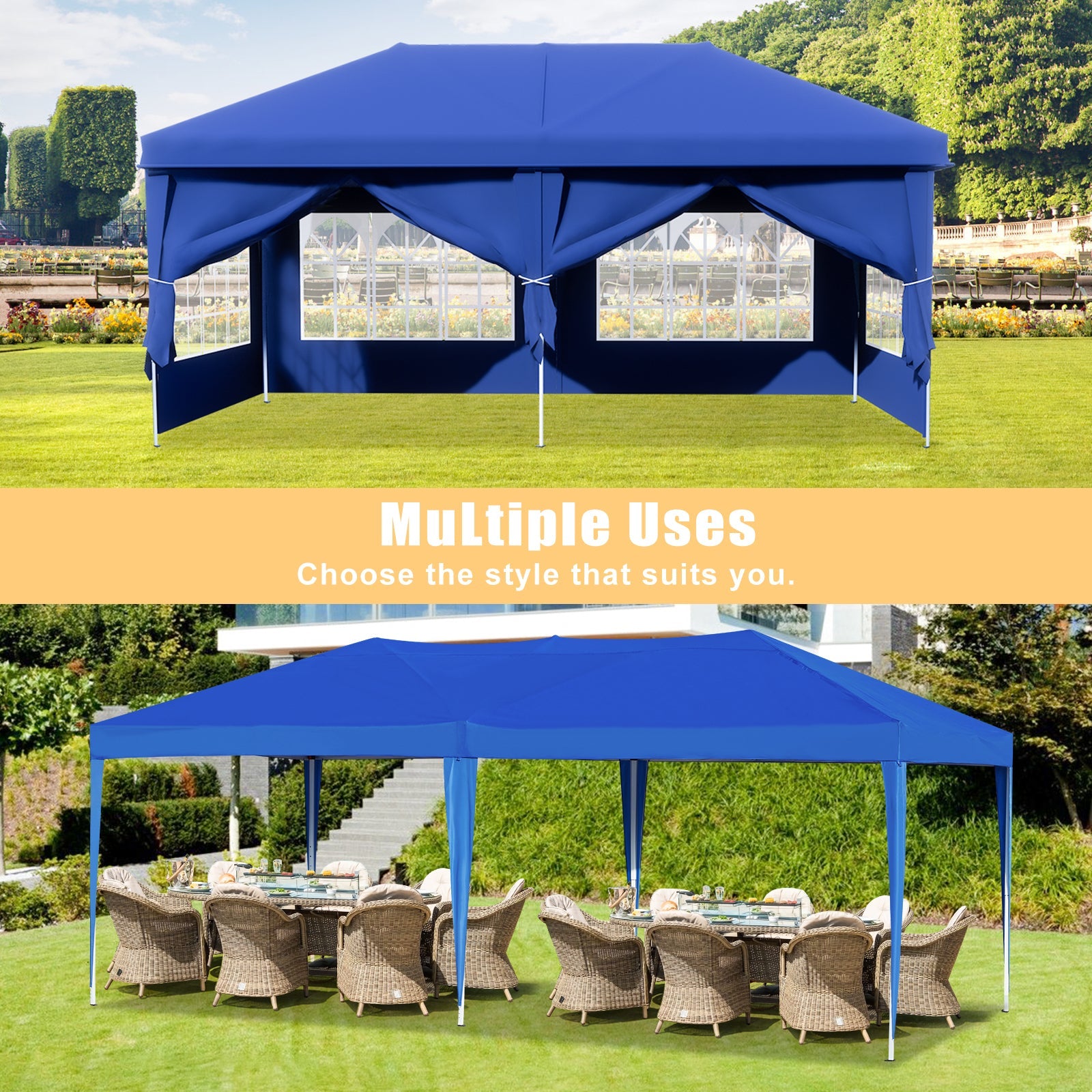 AVAWING 10 x 20 Canopy Tent with Sidewalls, Folding Pop Up Canopies Height Adjustable, Anti-UV & Waterproof Outdoor Canopy Tent with Portable Carry Bag for Parties, Patio, Commercial