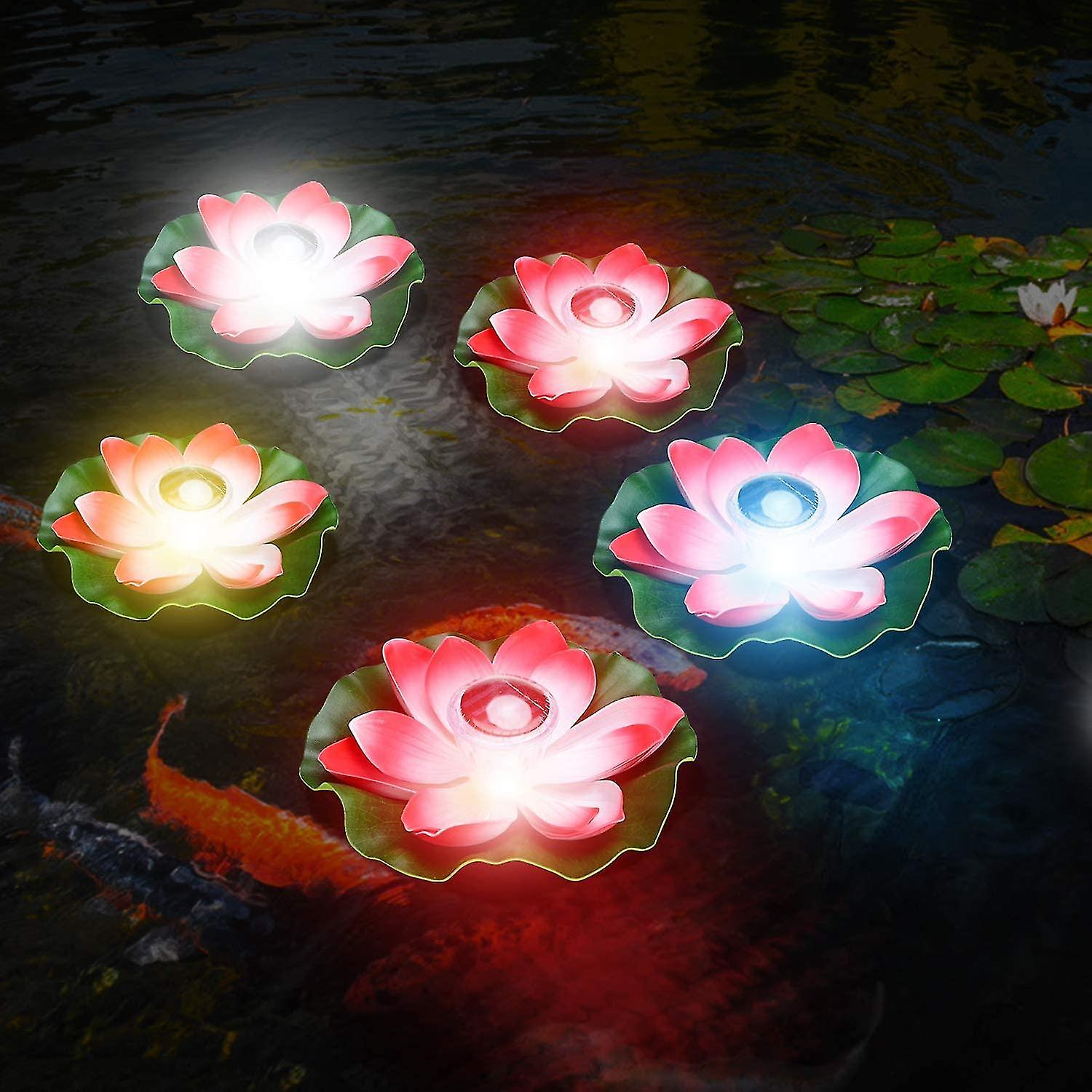 Solar Floating Lotus Light 7 Colors Rgb Waterproof Led Pool Light (pink) (h-2)