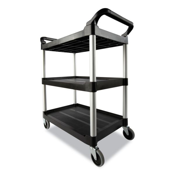 Rubbermaid Commercial Xtra Utility Cart with Open Sides， Plastic， 3 Shelves， 300 lb Capacity， 40.63