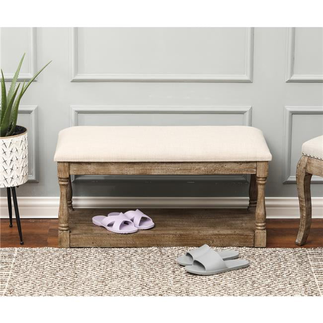 Luxen Home Upholstered Beige Linen Entryway and Bedroom Bench