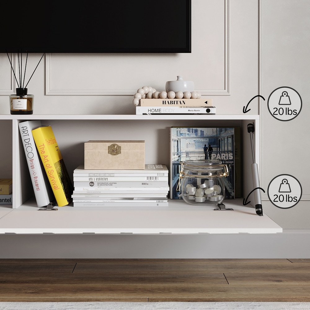 Living Skog Alessio White 59 in. Floating TV Stand Fits TV's up to 65 in. with Wall Mount Feature