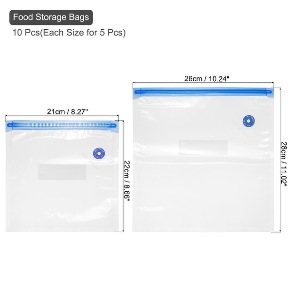 10pcs Sous Vide Bags Reusable Vacuum Food Sealer Bag 22cm x 21cm，28cm x 26cm - White