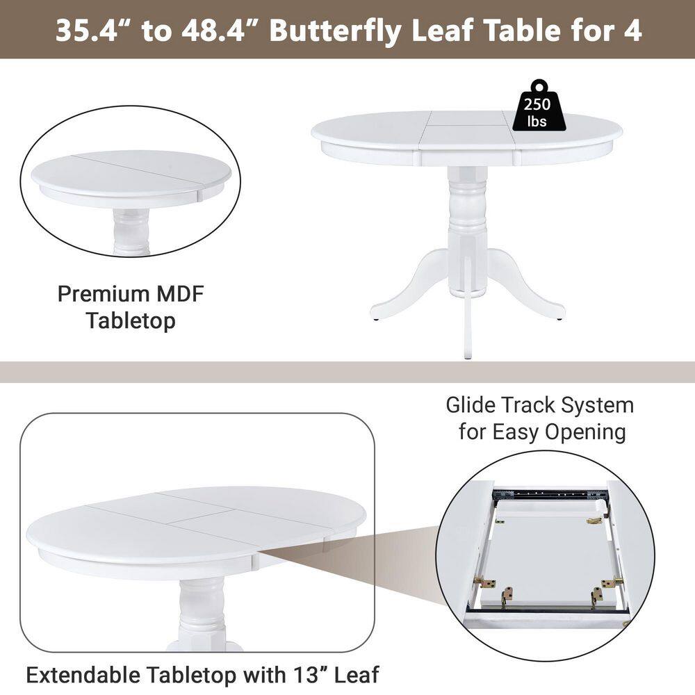 Harper  Bright Designs Mid-Century 5-Piece White Round MDF Top Dining Set Seats 4 With Extendable Table DT130AAK