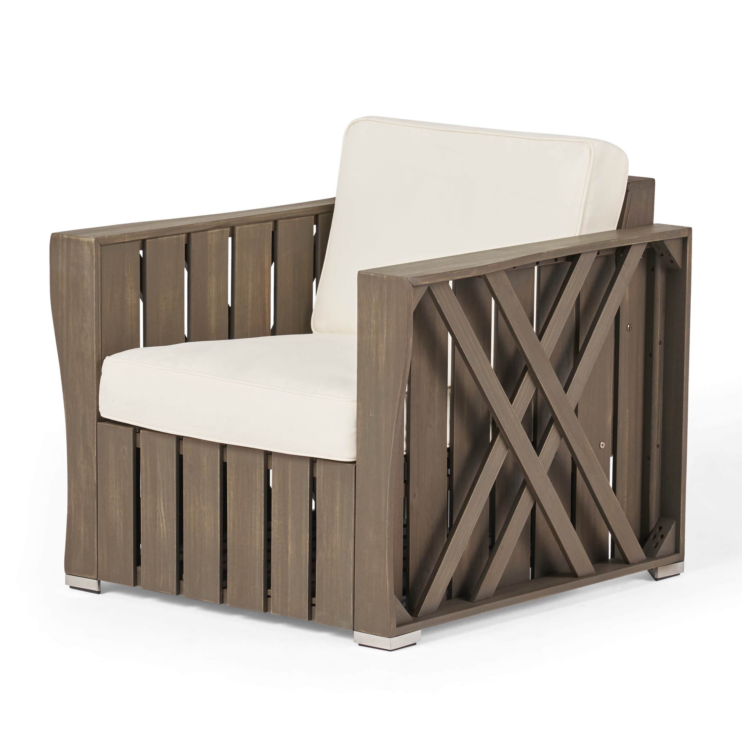 Edward Outdoor Acacia Wood Club Chair with Cushion