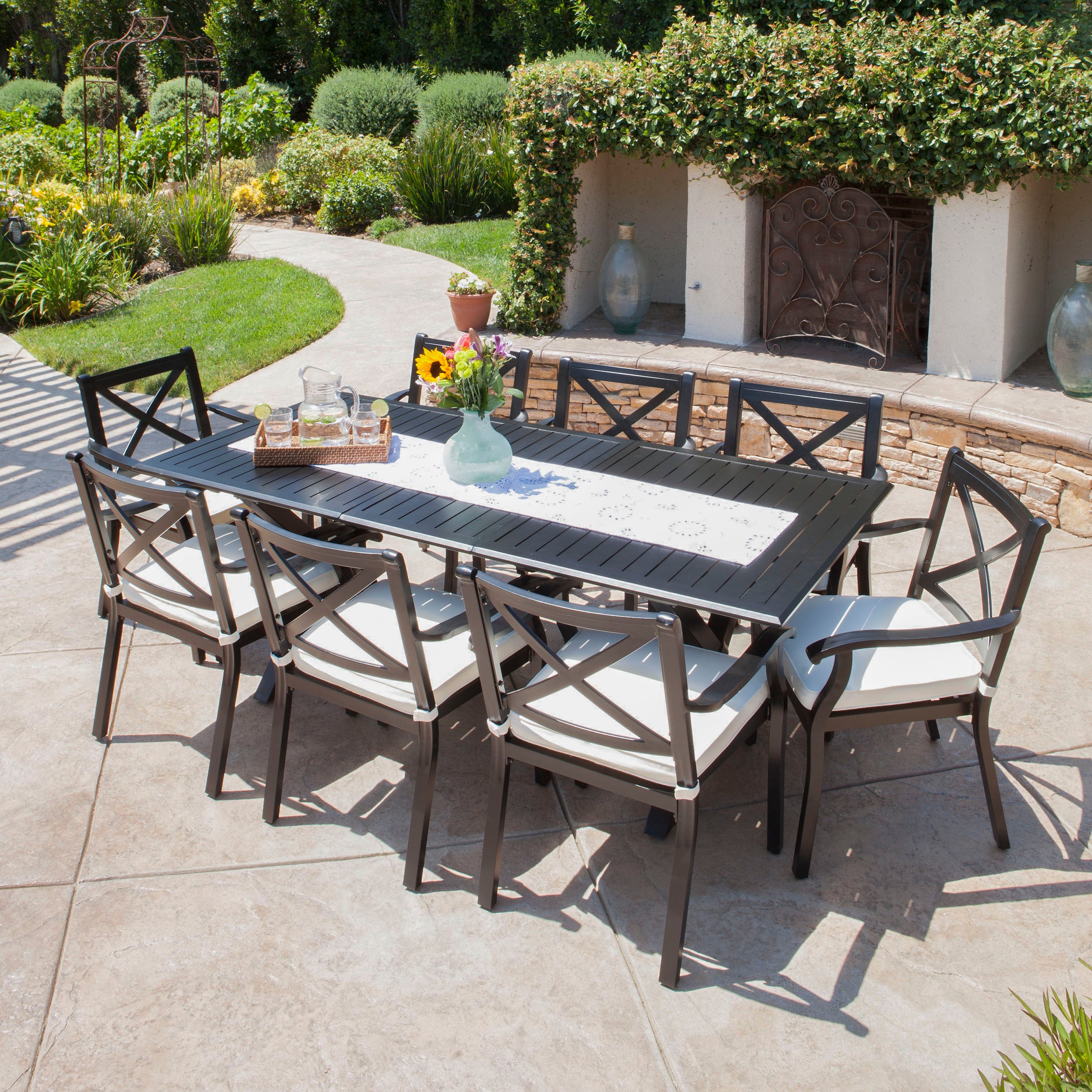 Eowyn Expandable 7-9 Piece Outdoor Cast Aluminum Dining Set w/ Umbrella Hole