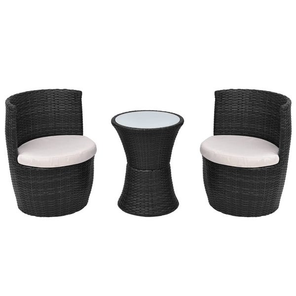 3 Piece Bistro Set with Cushions Poly Rattan Black - Overstock - 36363242