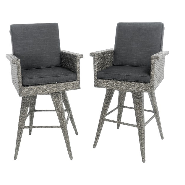 Puerta Set Of 2 Wicker Barstools Mixed Black Christopher Knight Home