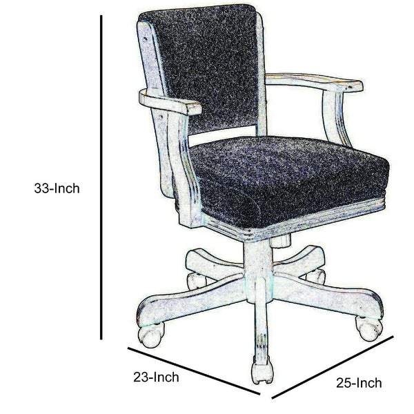 25 Inch Wood Arm Game Chair， Textured Fabric， Caster Wheels， Brown