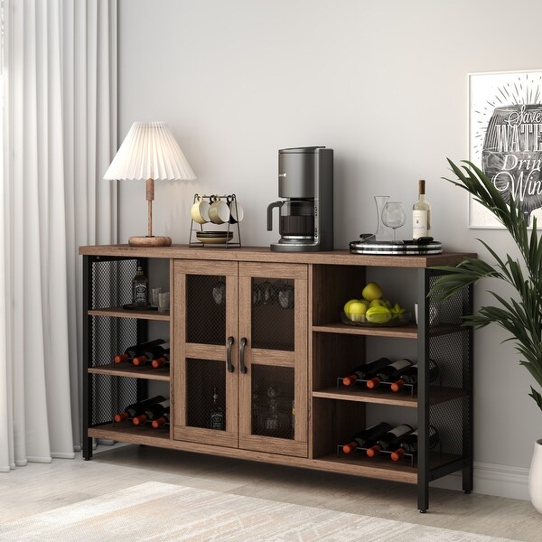 Industrial Wine Bar Sideboard with Wine Racks