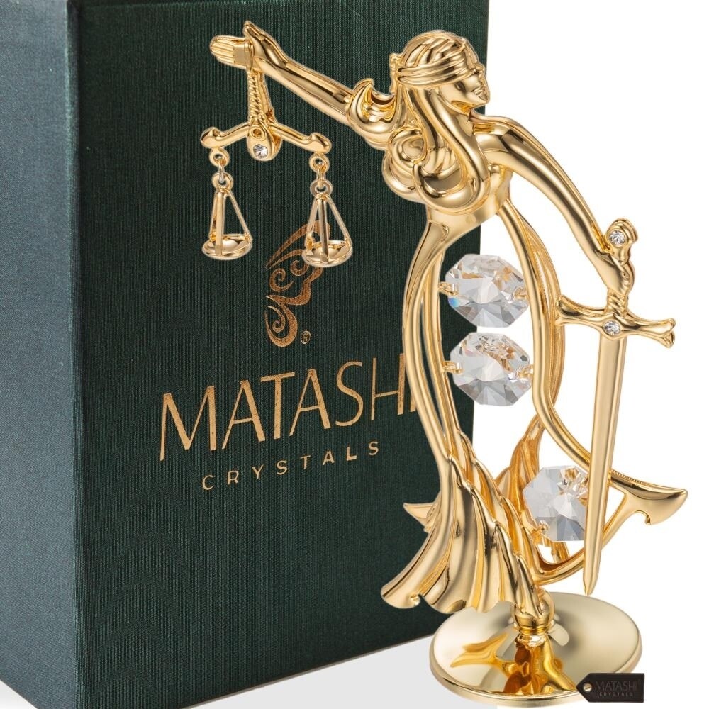 24k Goldplated Exquisite Lady of Justice Table Top Made with Genuine Matashi Crystals