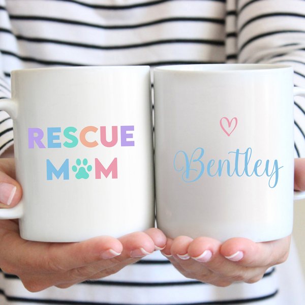 904 Custom Personalized Rescue Mom Pastel Mug， 11-oz