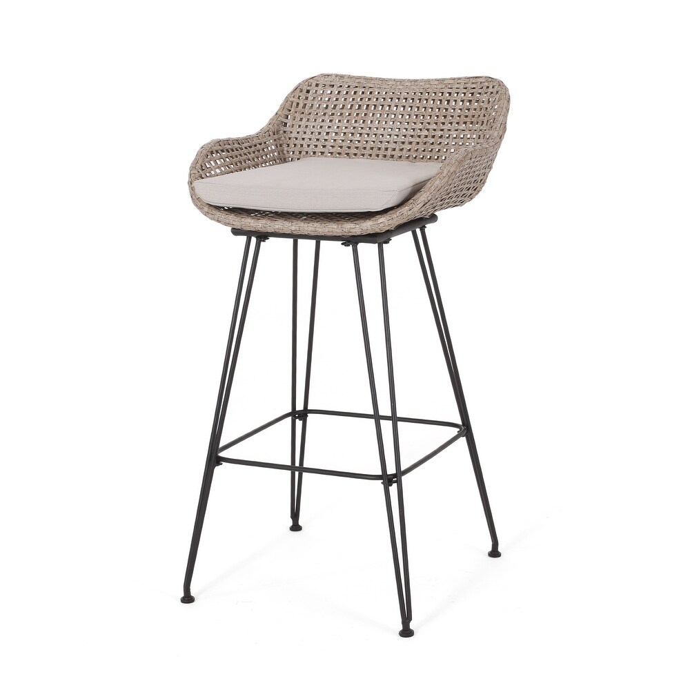 Kevin Outdoor Wicker and Iron Barstool (Set of 2) by Christopher Knight Home