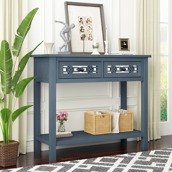 Classic Console Table with Hollow-out Decoration Drawers and Shelf