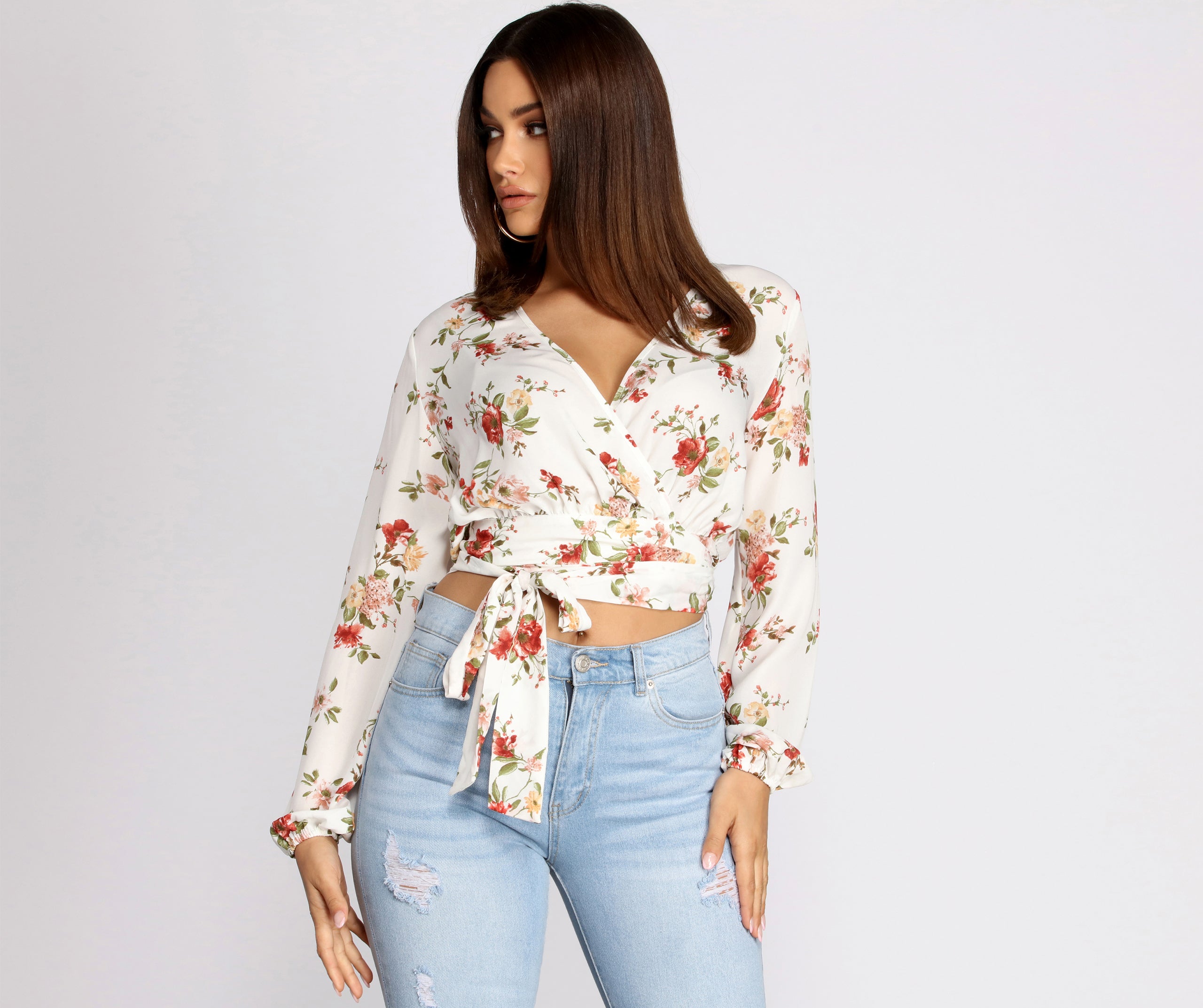 Just Grow For It Floral Wrap Top