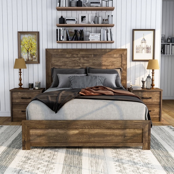 Furniture of America Greer Rustic Walnut 2-Piece Bed and Nightstand Set - - 35269919