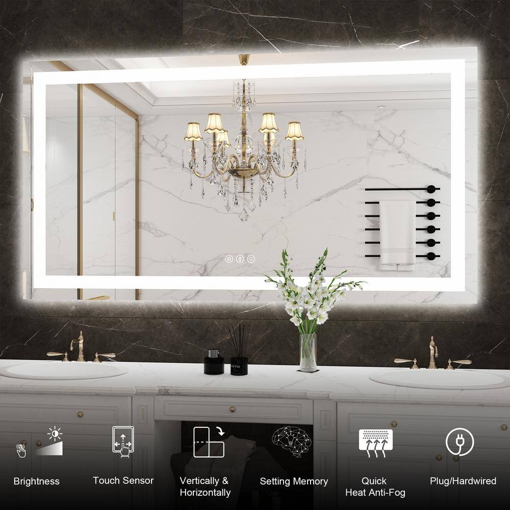 Klajowp New 55 in. W x 30 in. H Large Rectangular Frameless Anti-Fog LED Light Wall Mounted Bathroom Vanity Mirror in White SM01-13975-02