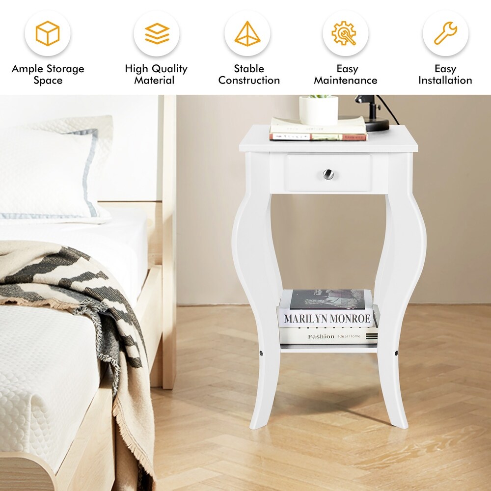 Costway End Side Table with Drawer Bottom Shelf Accent Nightstand   15''x 15'' x 23.5''