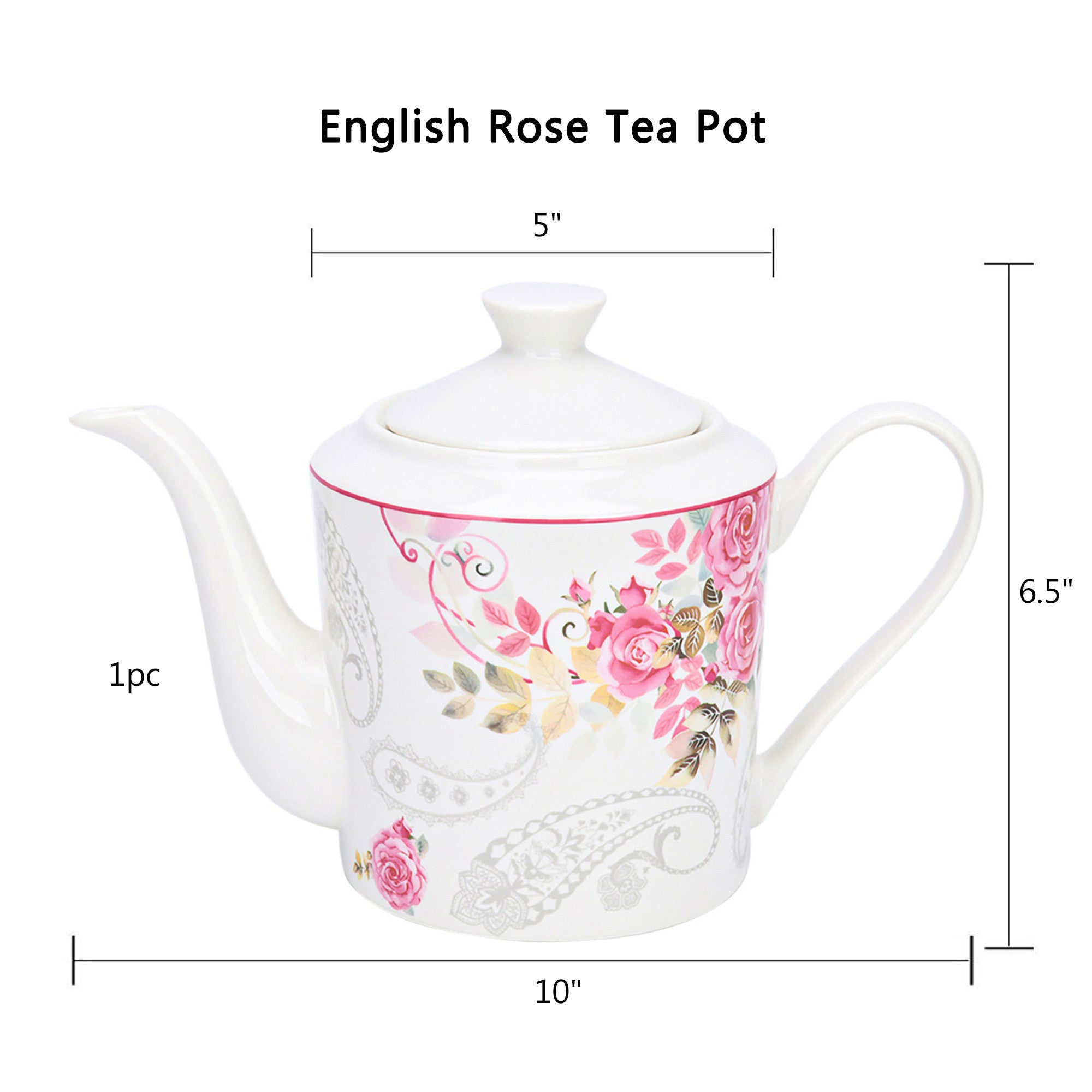 Bone China Teapot Floral Teapot 1.15-qt. (1.1 L) Rose Garden Tea Pot Tea Brewer for Tea or Coffee Tea Kettle Kitchen Tea Pot