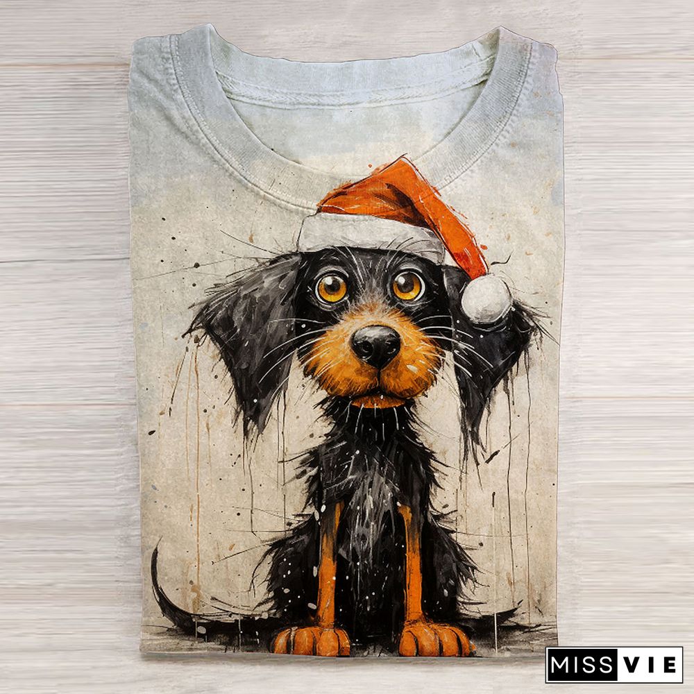 Christmas Dog Print Long Sleeve T-Shirt