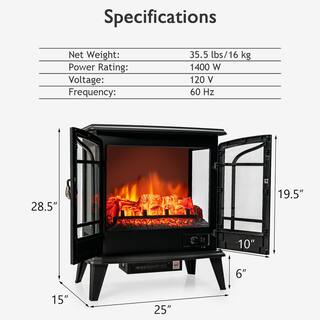 Costway 25 in. Freestanding Iron Electric Fireplace Heater Stove with Realistic Flame effect 1400-Watt in Black FP10059US-BK