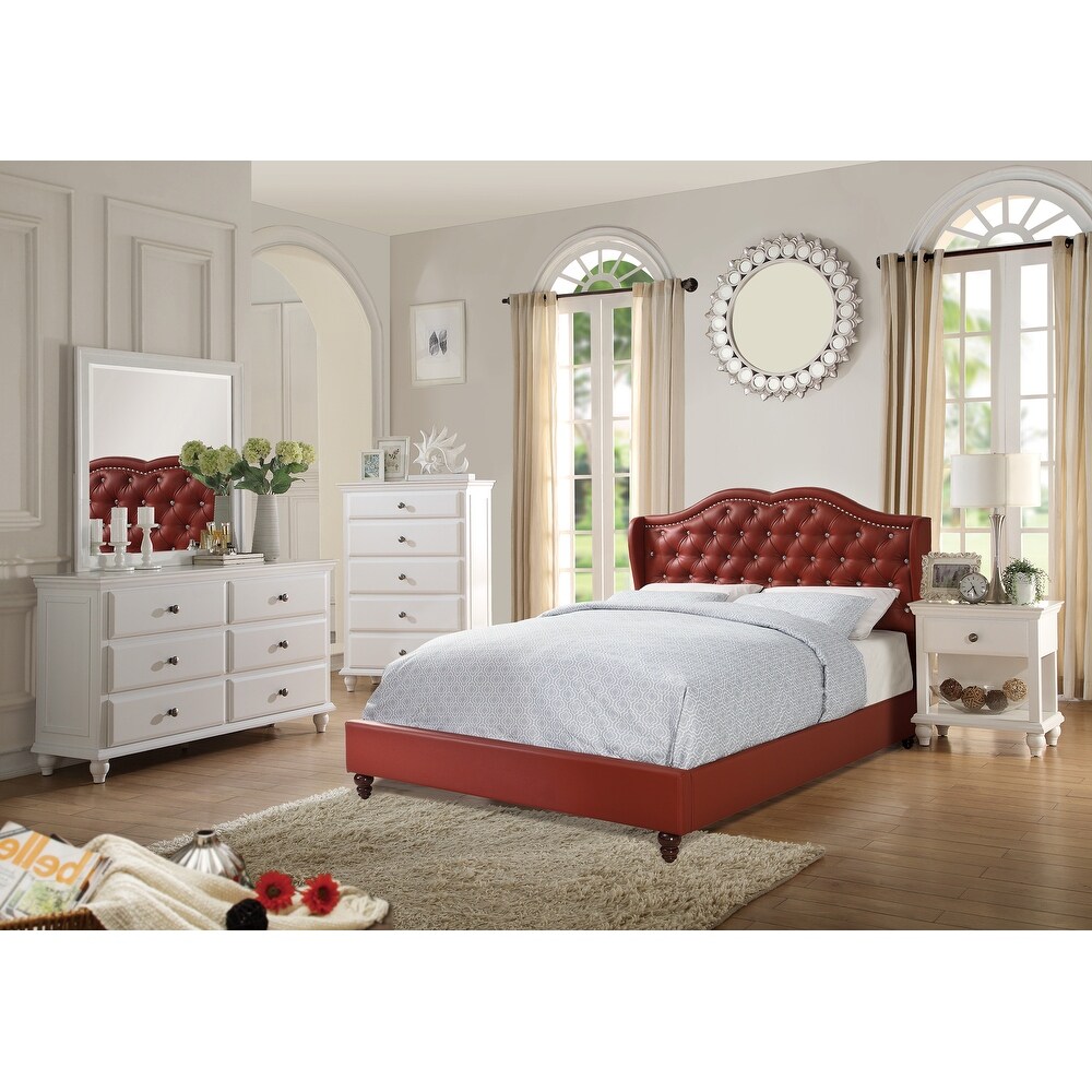 Faux Leather Upholstered Bed With Button Tufted Design