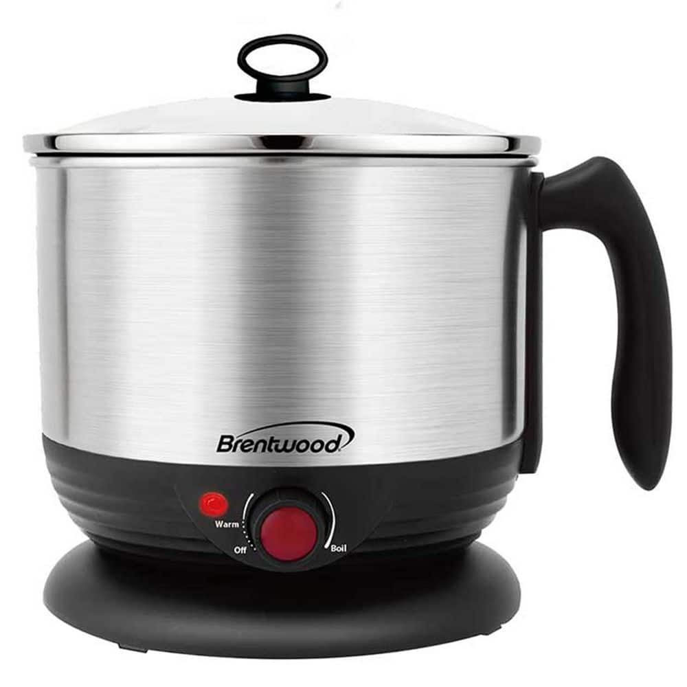 Brentwood Stainless Steel 1.3 qt. Cordless Electric Hot Pot Slow Cooker and Food Steamer in Black 985117917M