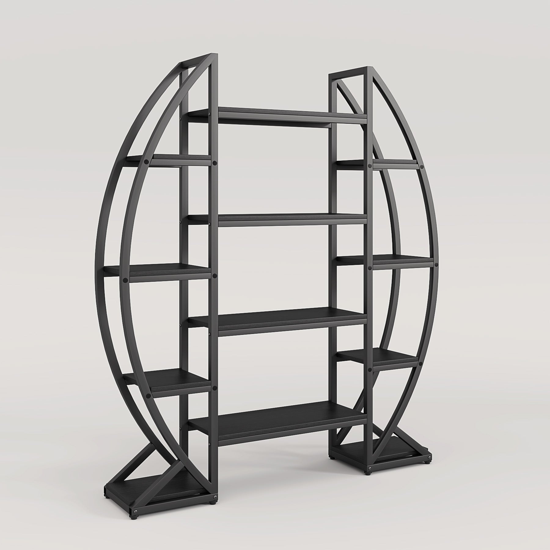 Industrial Bookshelf, Oval Triple Wide Etagere Bookcases Display Shelves