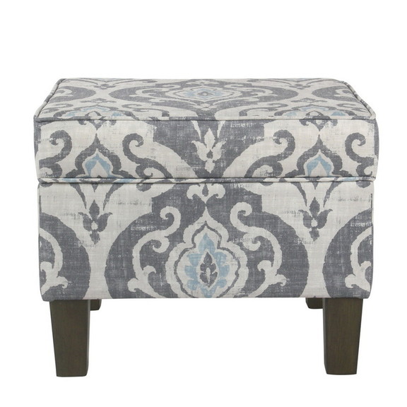 Benzara BM194113   Wooden Ottoman with Patterned F...