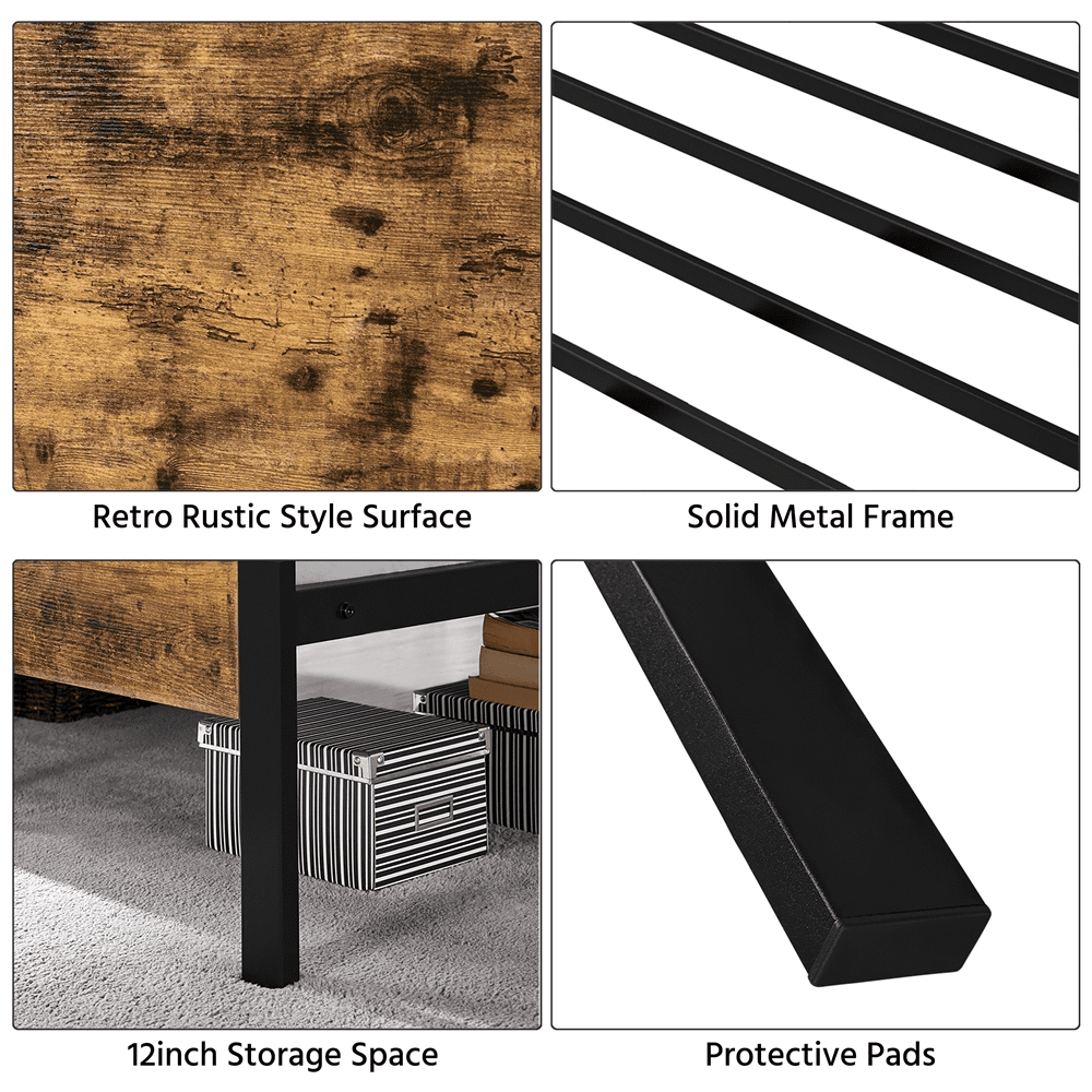 Topeakmart Platform Metal Twin Bed Frame with Wooden Headboard & Footboard
