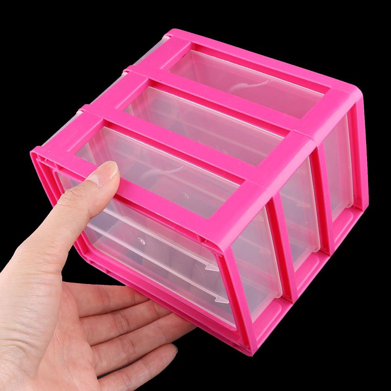 Home Dresser Plastic 3 Layers Trinket Cosmetic Holder Desk Storage Box Fuchsia