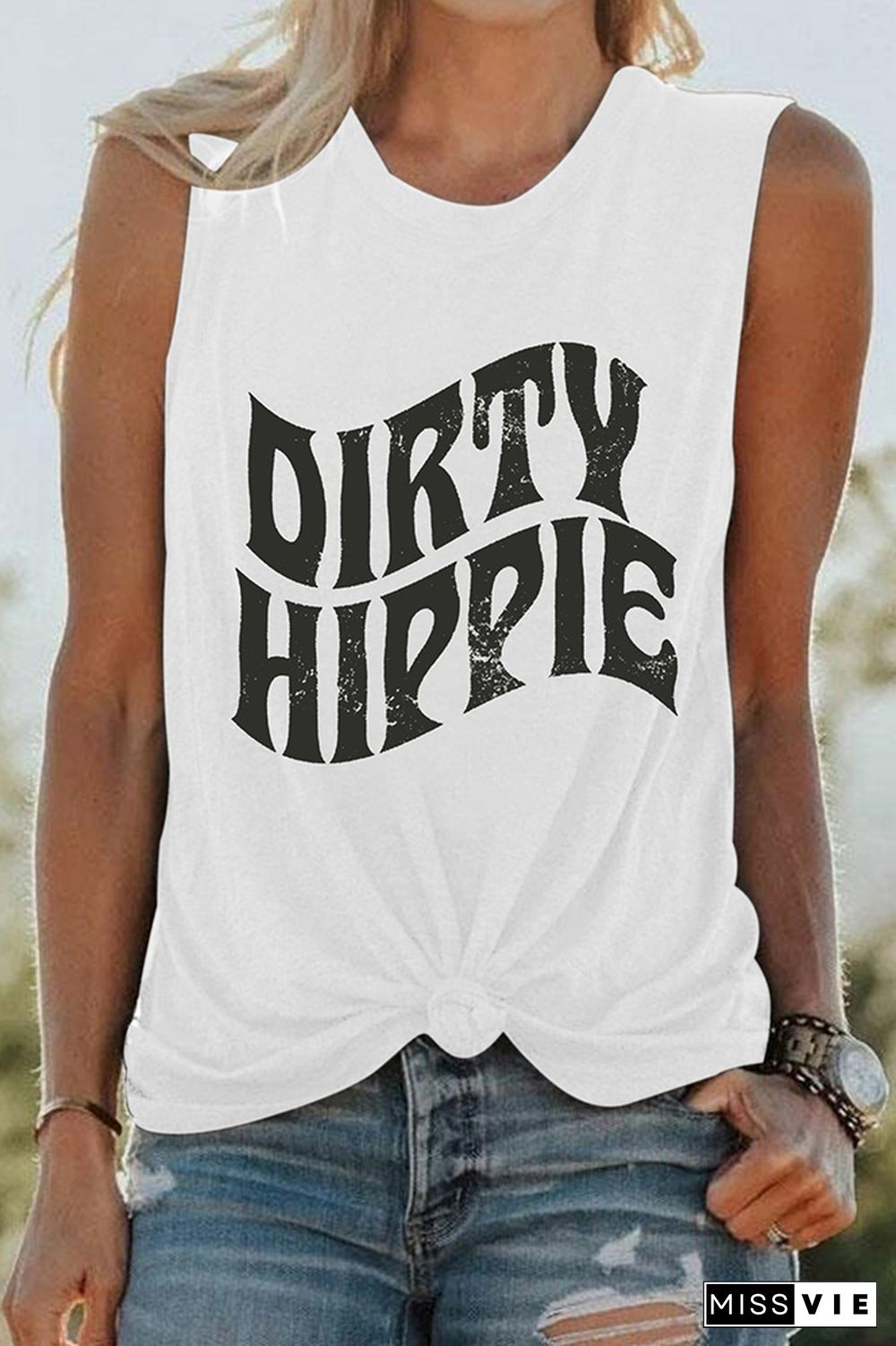 Dirty Hippie Print Sleeveless Graphic Tank Top