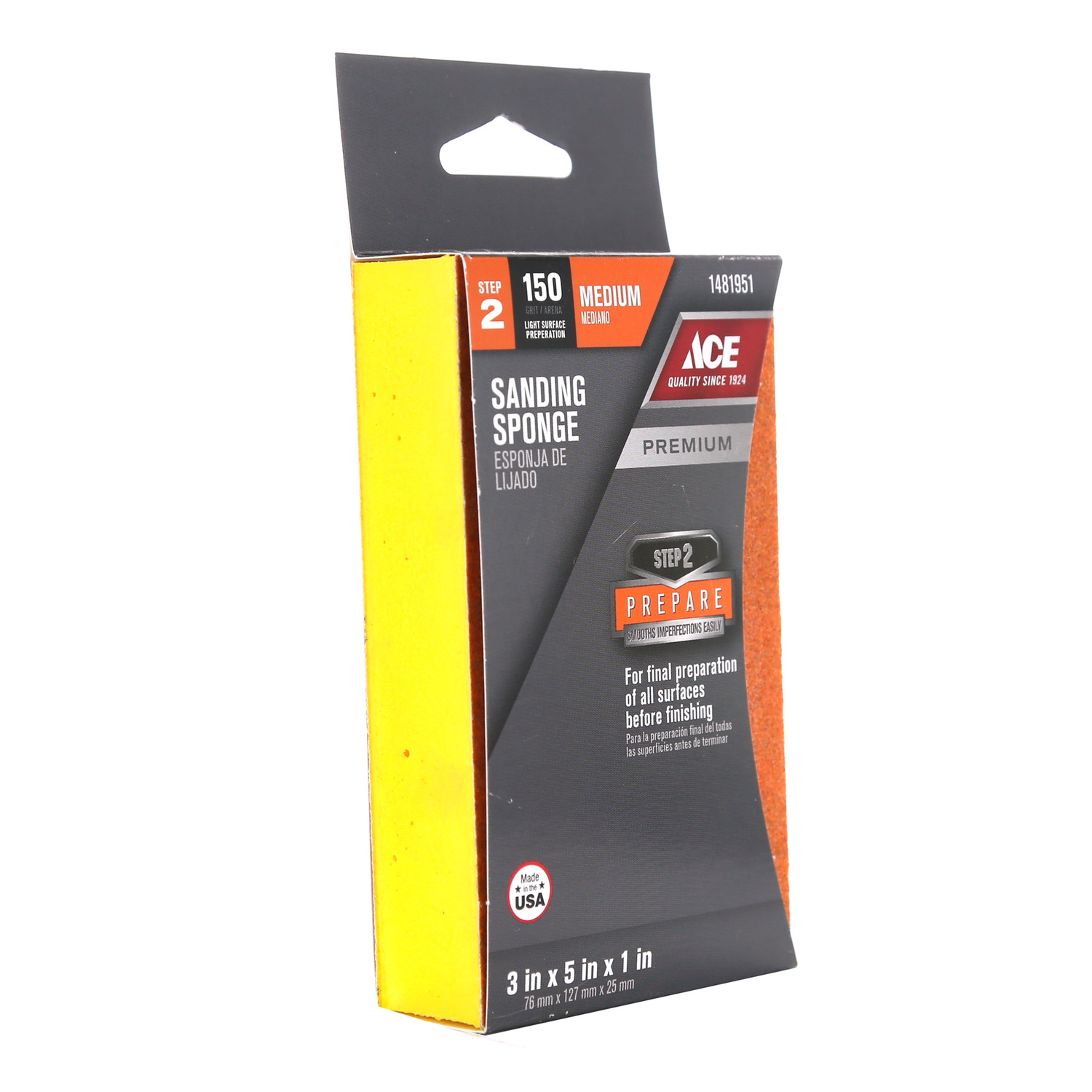 Ace 5 in. L X 5 in. W X 1 in. 150 Grit Fine Block Sanding Sponge