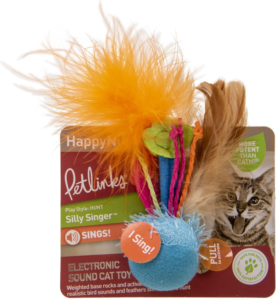 Petlinks HappyNip Silly Singer Realistic Bird Song Electronic Sound Cat Toy， Multi Color， Small