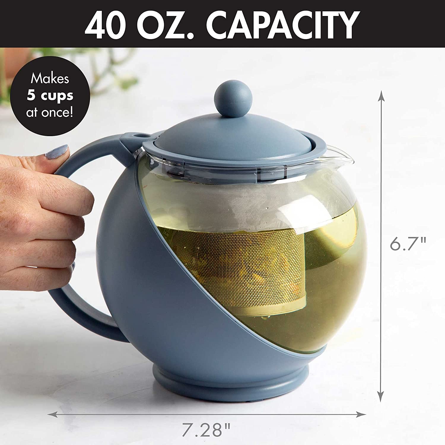 Primula Half Moon Teapot Set with 4 Tea Cups, Removable Stainless Steel Filter and Infuser, Glass Tea Maker, Filter, Dishwasher Safe, 40-Ounce, Tea Gift Set, Tea Set for Service of 4 Adults