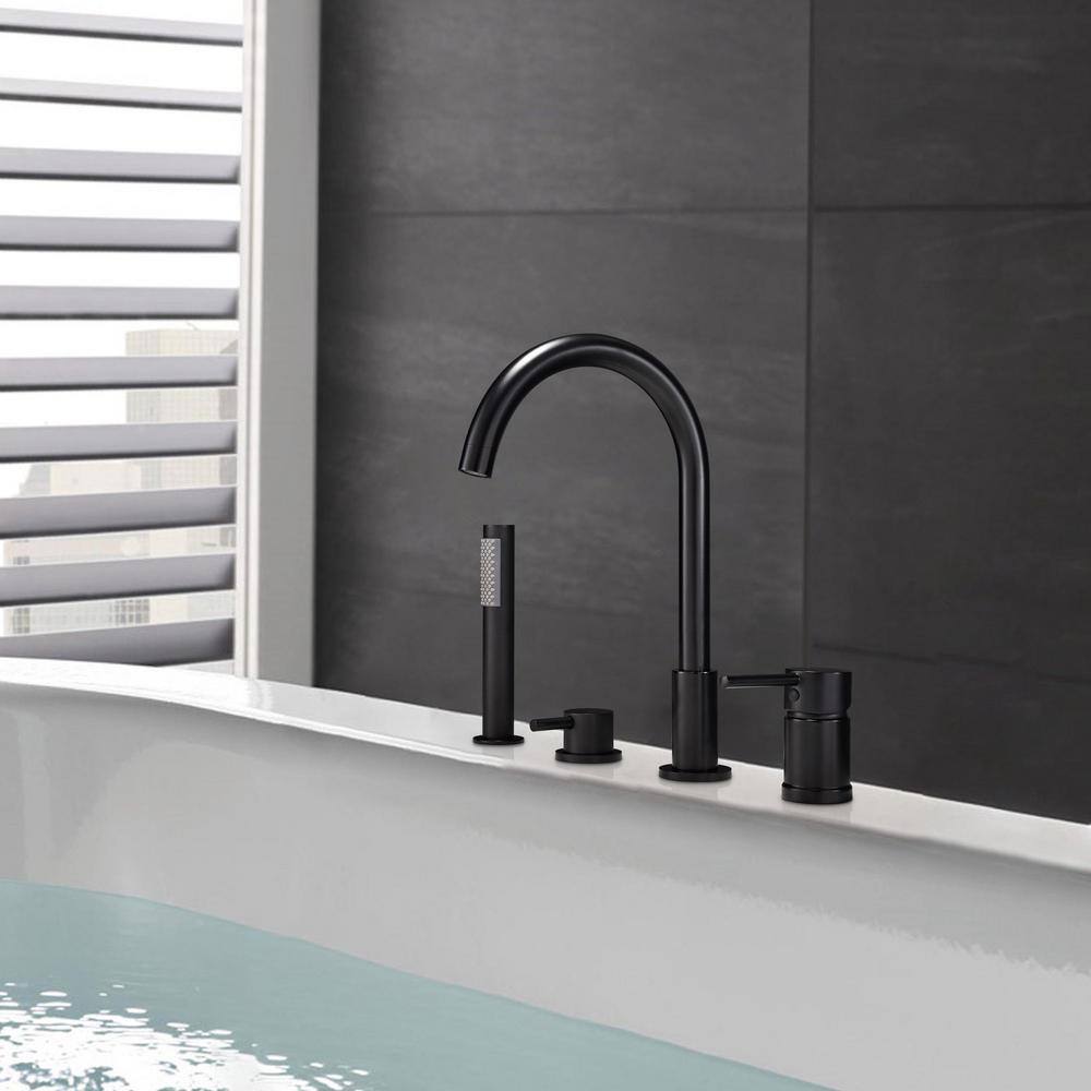 matrix decor 2-Handle Tub-Mount Roman Tub Faucet with Hand Shower in Matte Black MD-RBBF61015MB