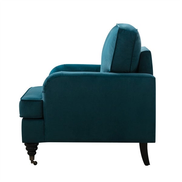 Velvet Accent Chair， Sofa Armchair with Casters， Mid-Century Velvet Upholstered Comfort Armchair with Wooden Legs