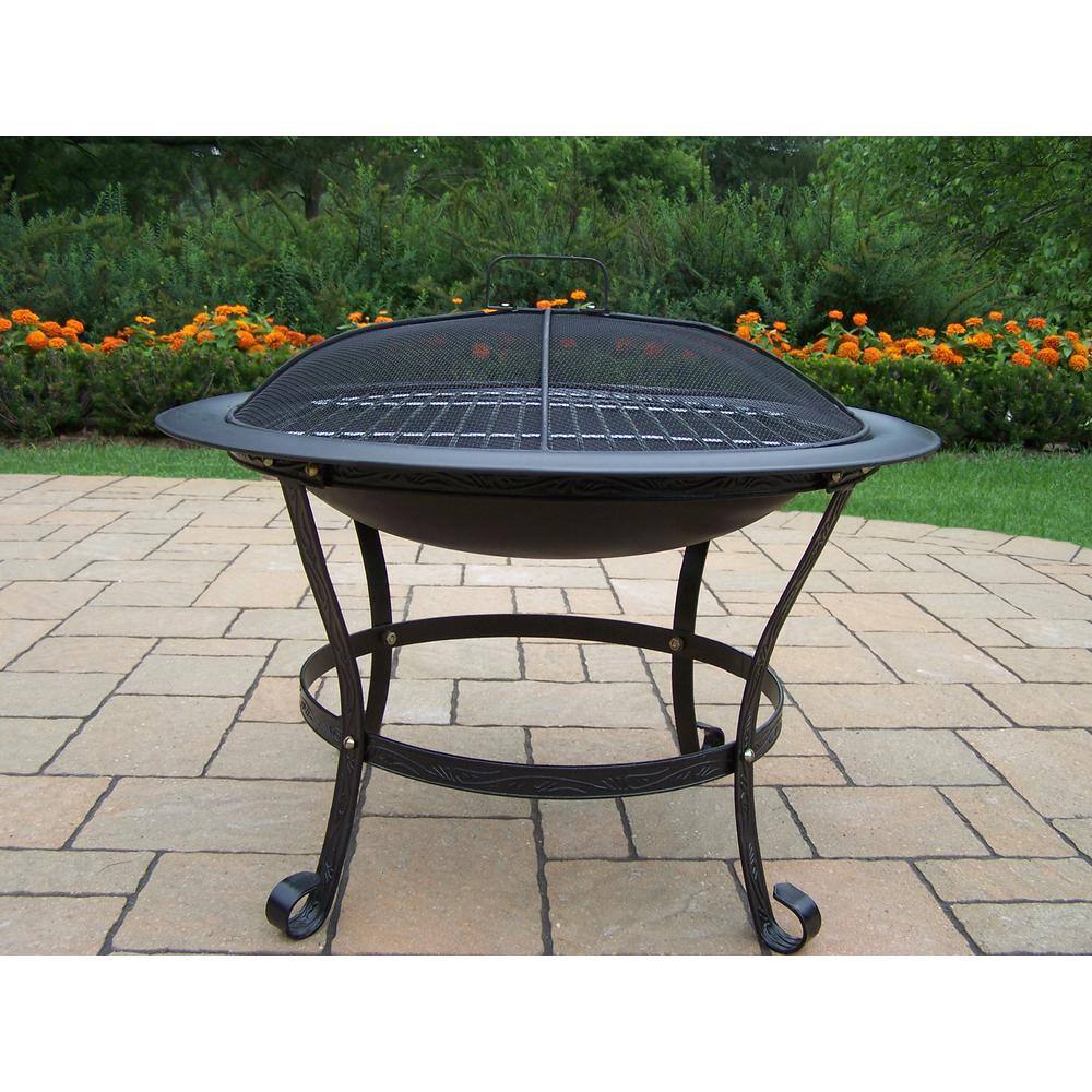 30 in. Round Fire Pit with Grill and Spark Guard Screen Lid HD8034-BK