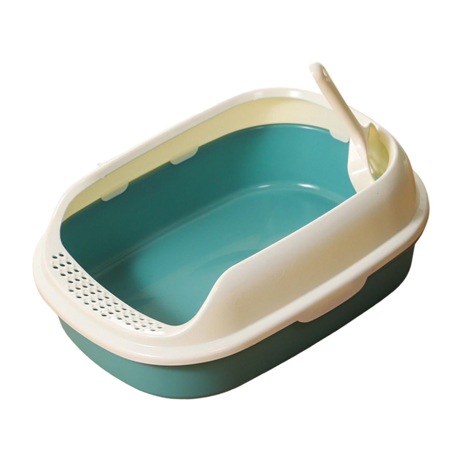 Cat Litter Box Open Top Pet Litter Tray Portable High Sided Semi Closed Cat Sand Green